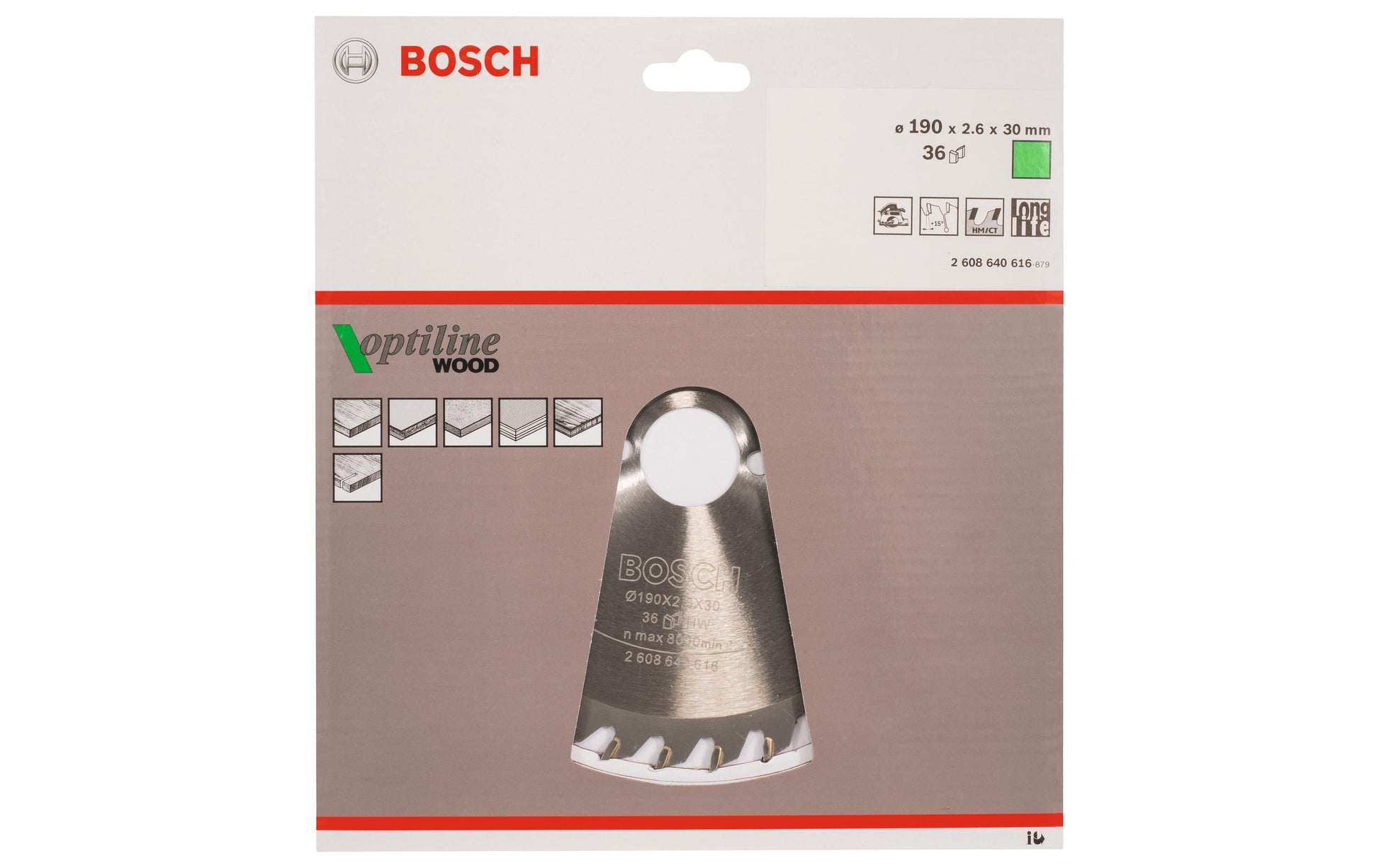 Bosch Professional – Kreissägeblatt, Optiline Wood, 2608640616, 190 mm × 30 mm × 2,6 mm