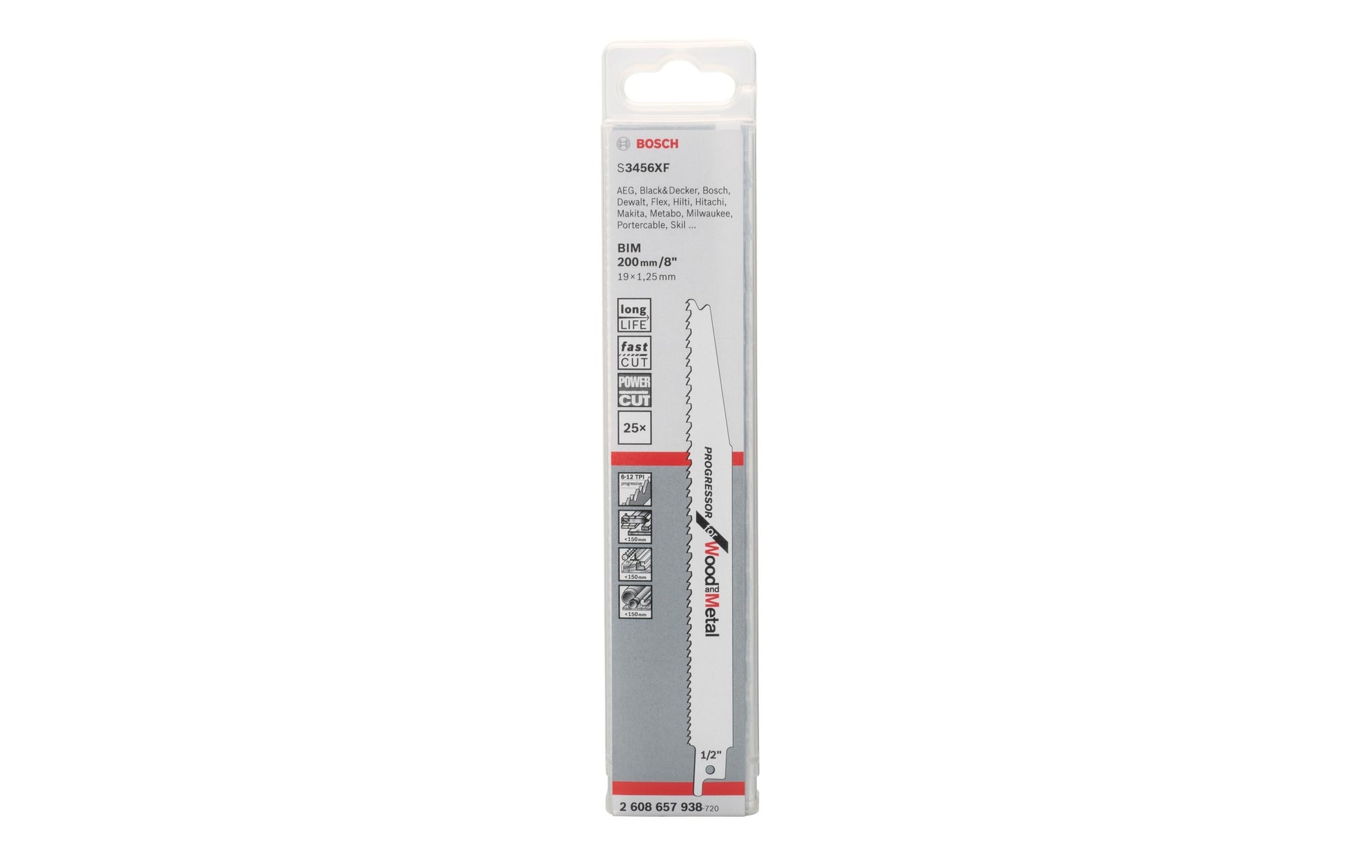 Bosch Professional – Säbelsägeblatt, Progressor Wood and Metal, S 3456 XF, 200 mm, 25 Stk.