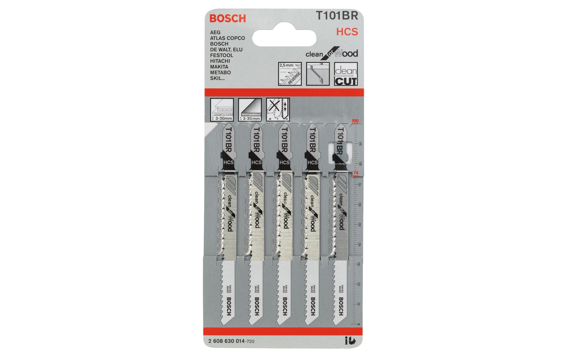 Bosch Professional T 101 BR Stichsägeblatt 100 × 2,5 mm HCS – für Holz – 5 Stk