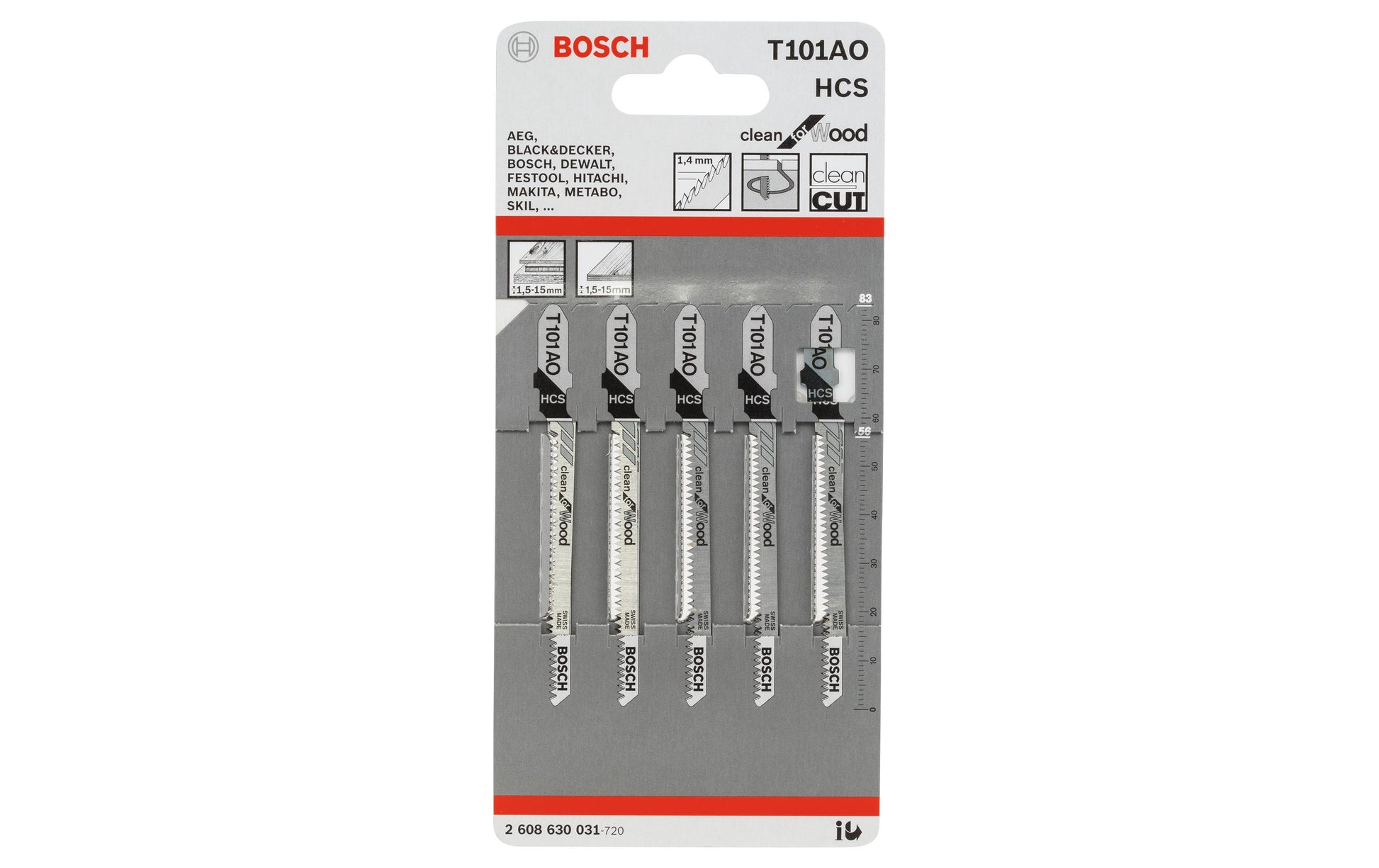 Bosch Professionelles Stichsägeblatt 83 mm HCS – für Holz – 5 Stk