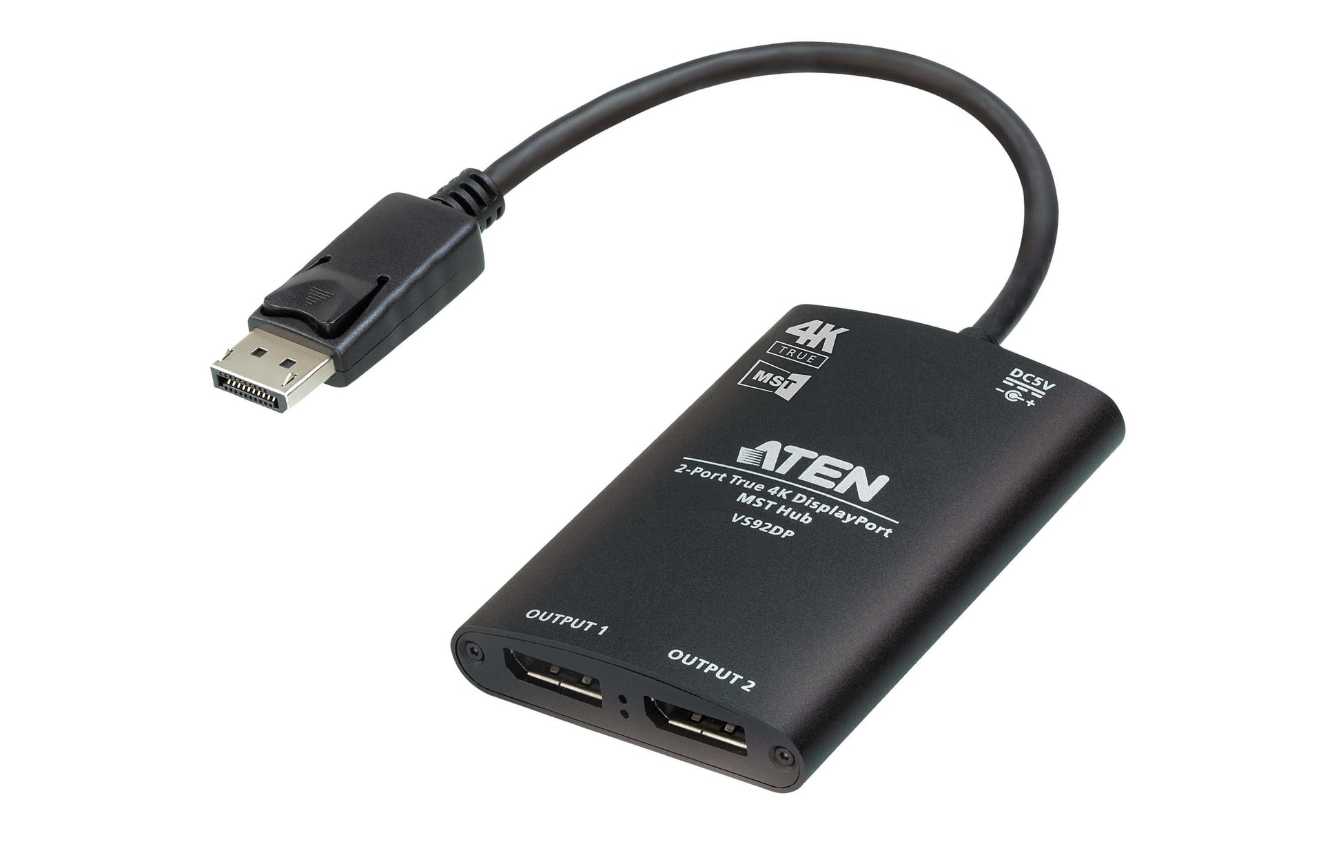 ATEN VS92DP – DisplayPort MST-Hub – 4K UHD, 2× DisplayPort, Micro-USB – für DisplayPort – Schwarz, Aluminium