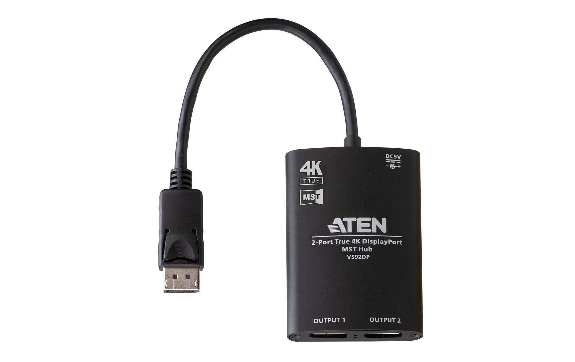 ATEN VS92DP – DisplayPort MST-Hub – 4K UHD, 2× DisplayPort, Micro-USB – für DisplayPort – Schwarz, Aluminium