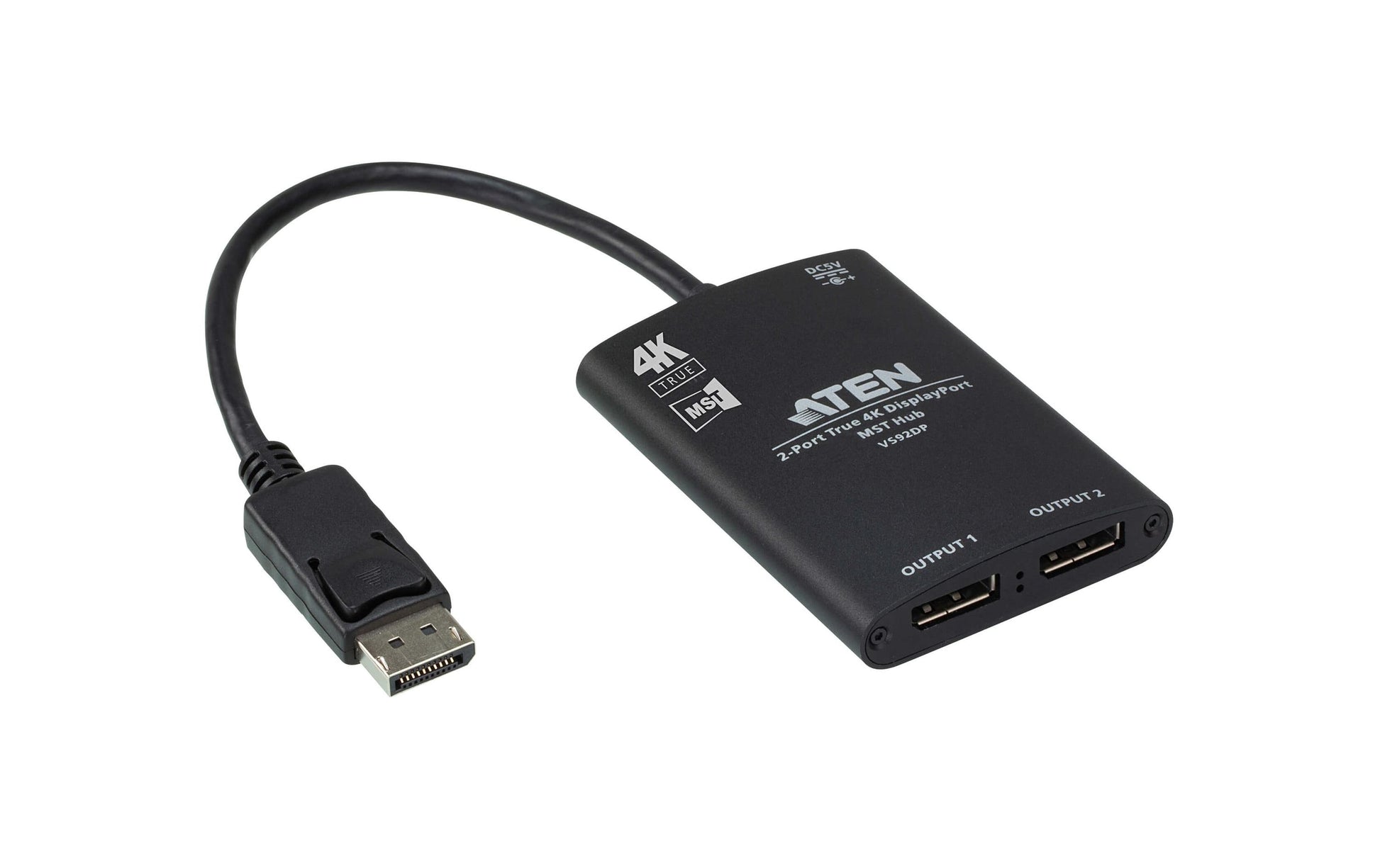 ATEN VS92DP – DisplayPort MST-Hub – 4K UHD, 2× DisplayPort, Micro-USB – für DisplayPort – Schwarz, Aluminium