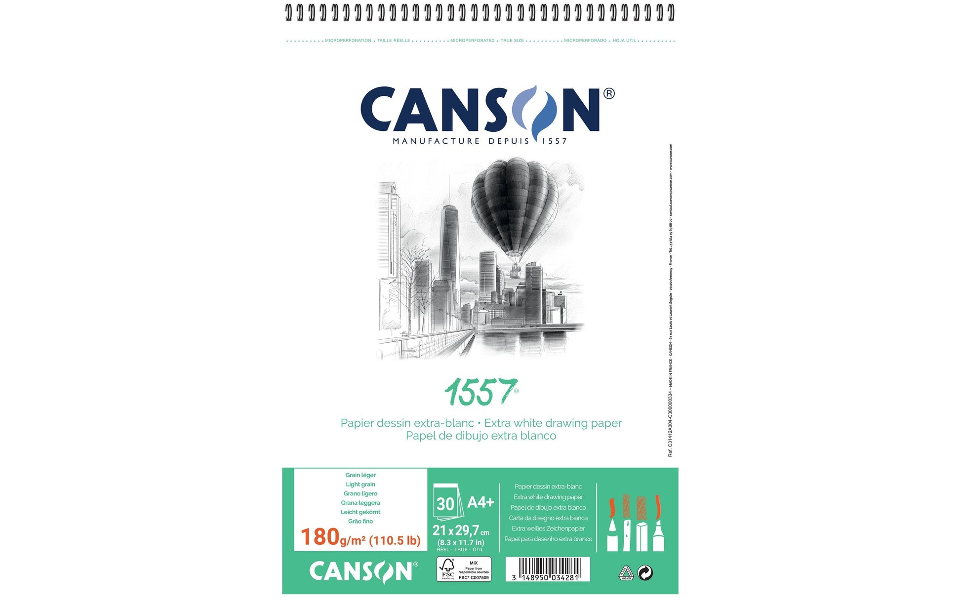Canson Zeichenpapier – A4 – 180 g/m² – 30 Blatt – Weiss