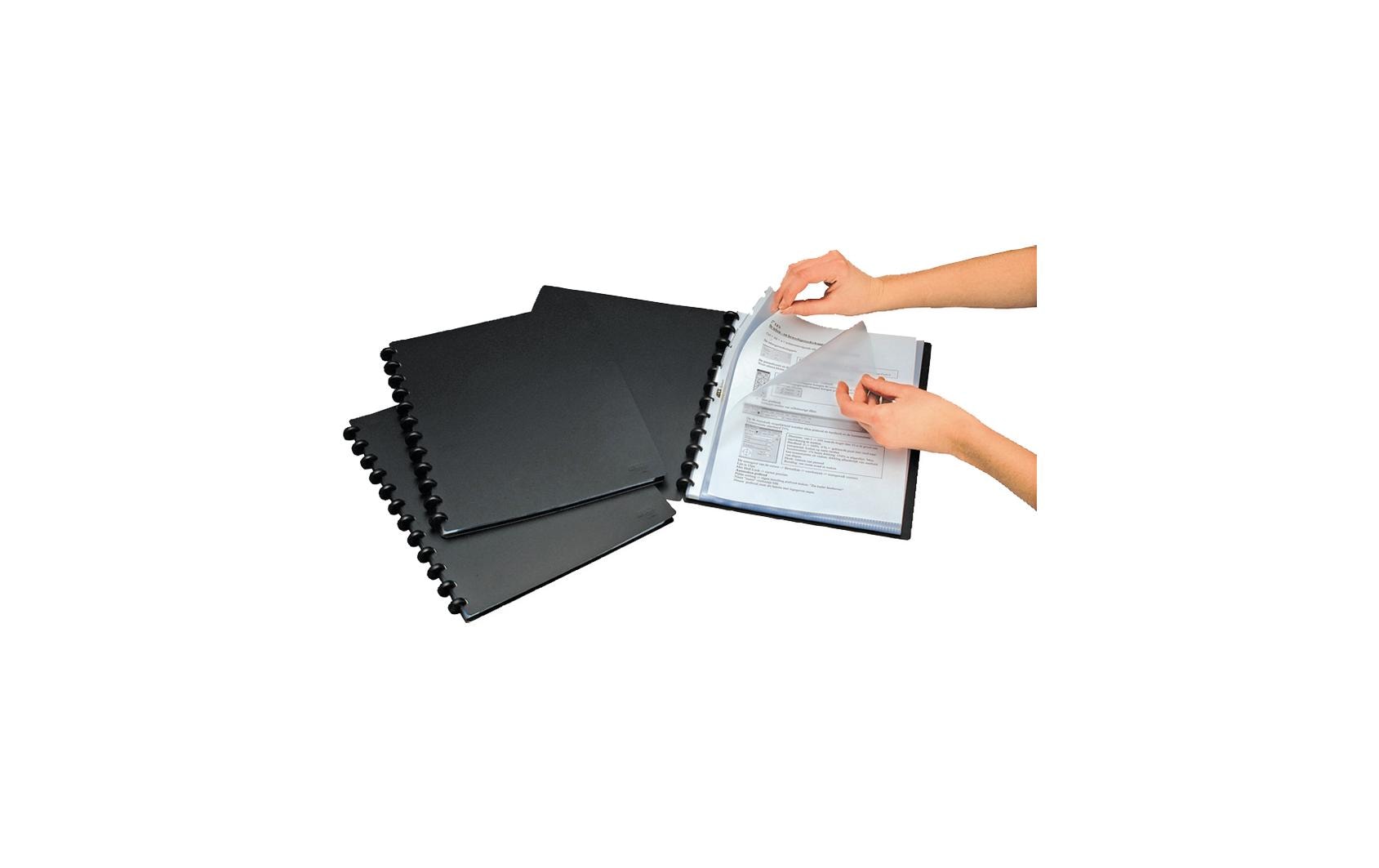 Adoc Sichtbuch L-Bind-Ex Aurora – 20 Sichttaschen, A4, austauschbar, genarbt, antireflex, schwarz, Kunststoff