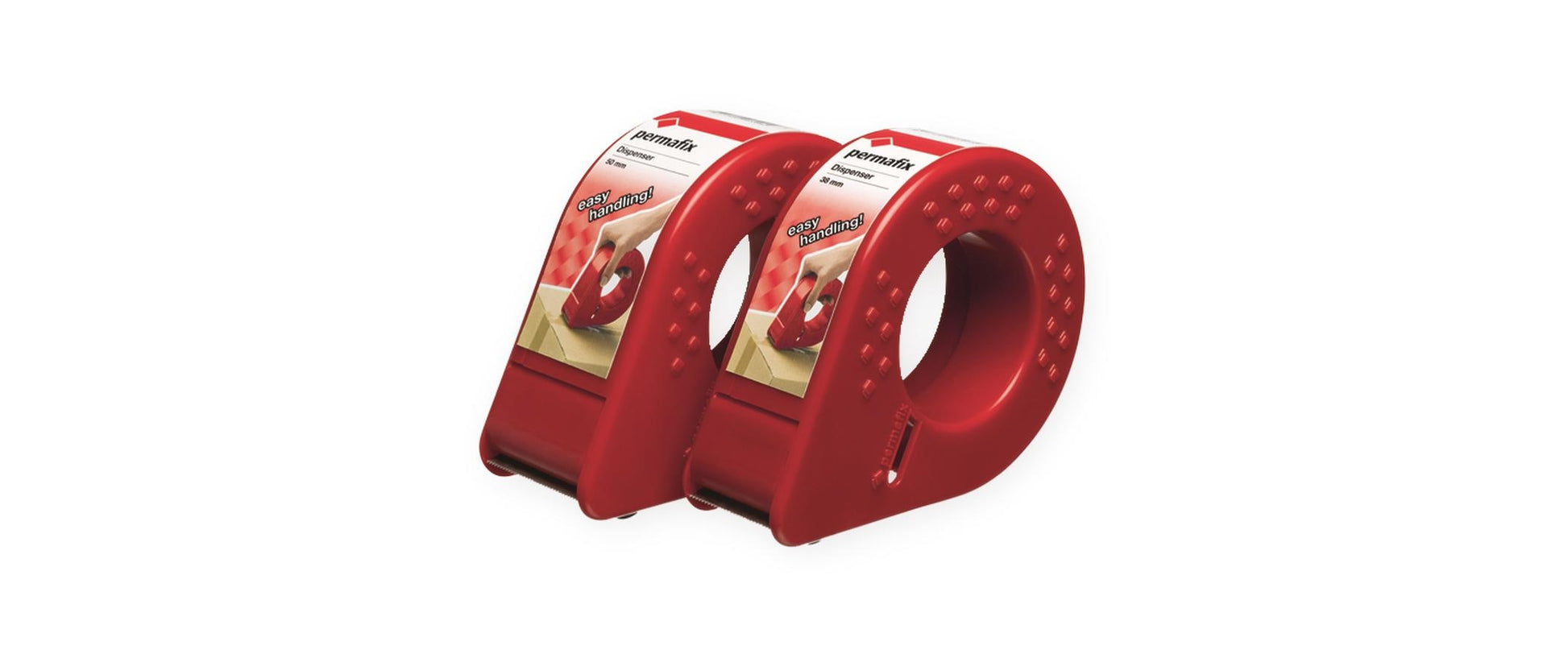 Permafix Handabroller – für Klebeband bis 38 mm × 66 m, Kunststoff (ABS/PS/PP), mit Metallmesser