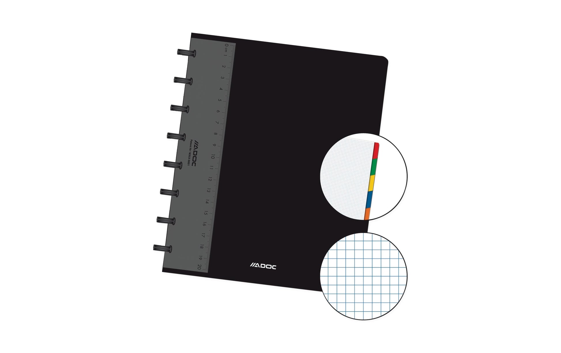 Adoc Heft mit auswechselbaren Blättern, Spiralbindung, 72 Blatt, spezielle Perforierung, 90 g/m² – schwarz