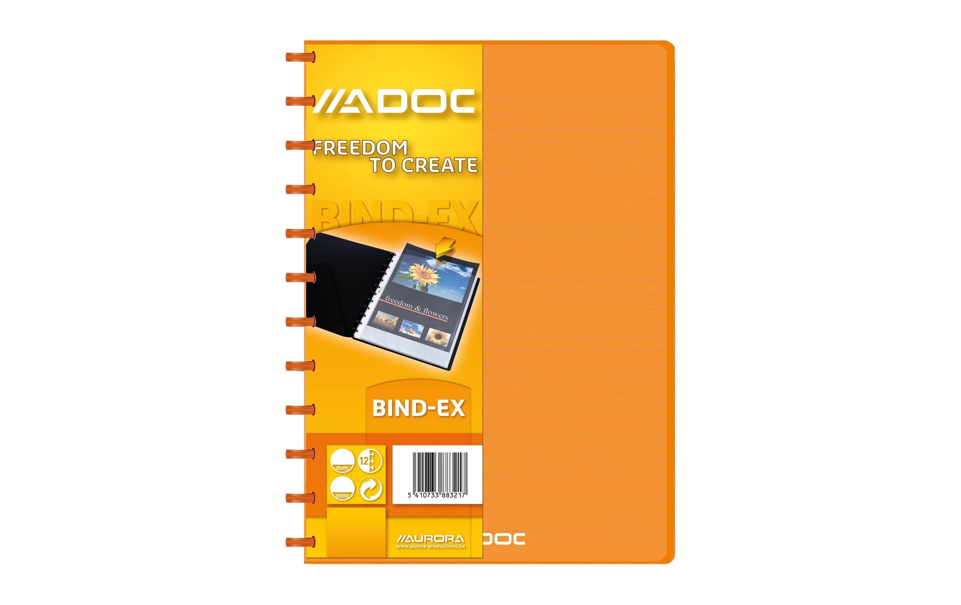 Adoc Bind-Ex Aurora Sichtbuch – 30 Sichttaschen, A4, austauschbar, genarbt, antireflex, orange, Kunststoff