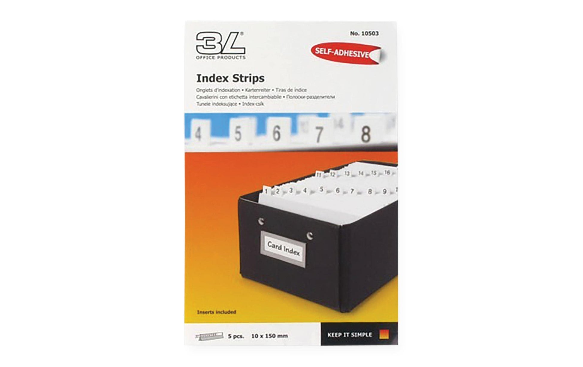 3L Register-Tabs 150 × 10 mm – bedruckt (Ziffern, Monate, Buchstaben), 5 Tabs, PET, weiss, selbstklebend