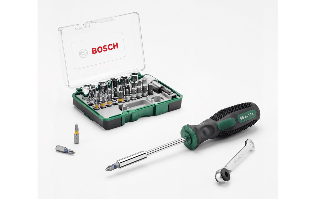 Bosch Schrauberbit-Set PH/PZ/SL/TX/HEX und andere, 27-teilig, mit Ratsche, Box – 2 607 017 331