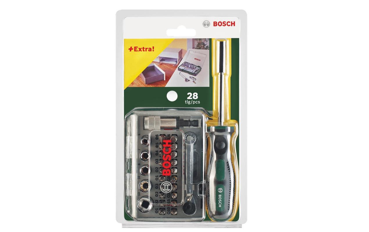 Bosch Schrauberbit-Set PH/PZ/SL/TX/HEX und andere, 27-teilig, mit Ratsche, Box – 2 607 017 331