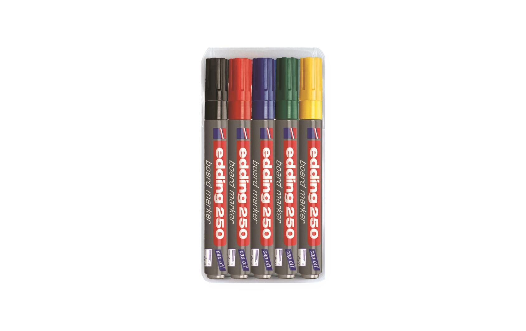 Edding Whiteboard-Marker 250 – Rundspitze 1,5-3 mm – Sortiert – 5er-Set – Trocken abwischbar