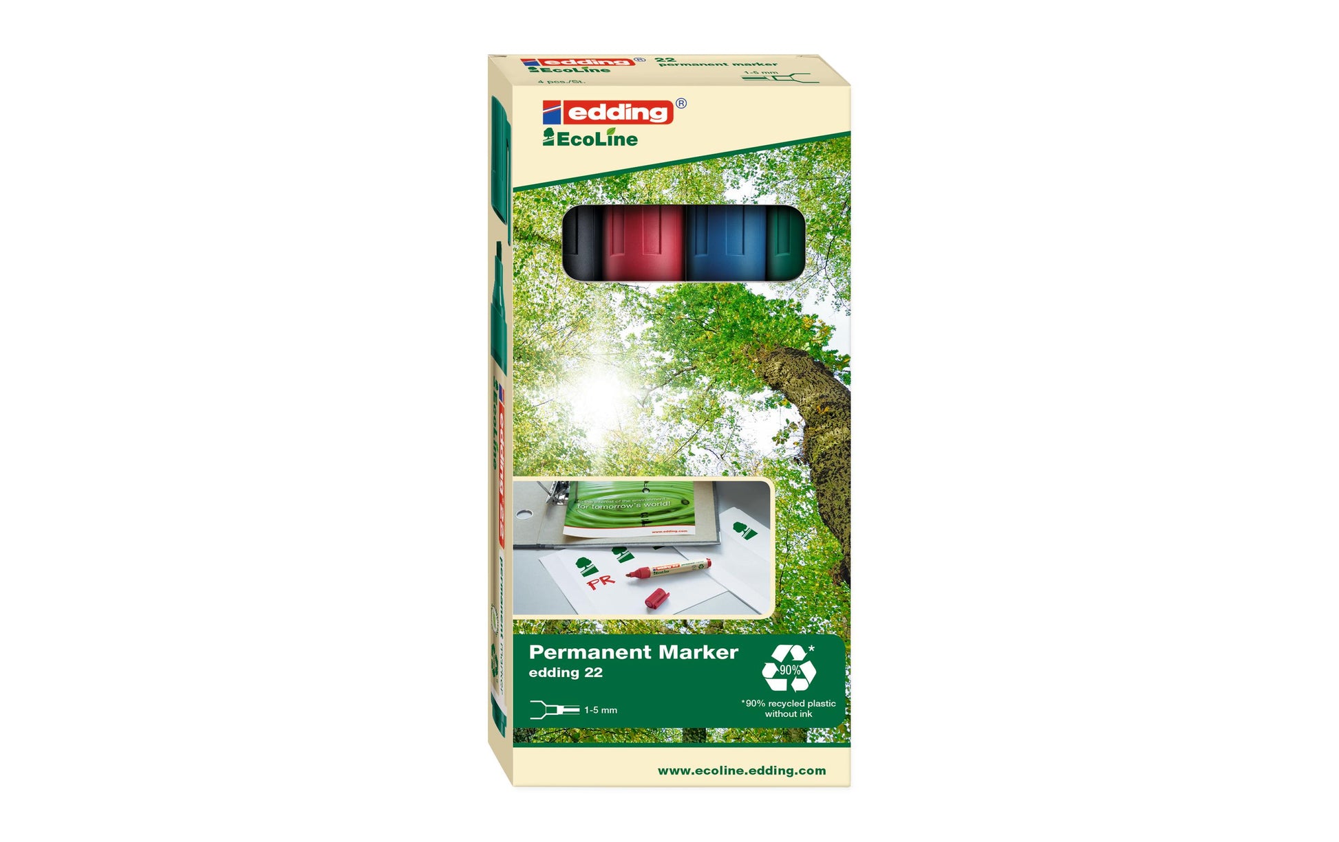 Edding Permanent Marker – rot, blau, grün, schwarz, 4er Set