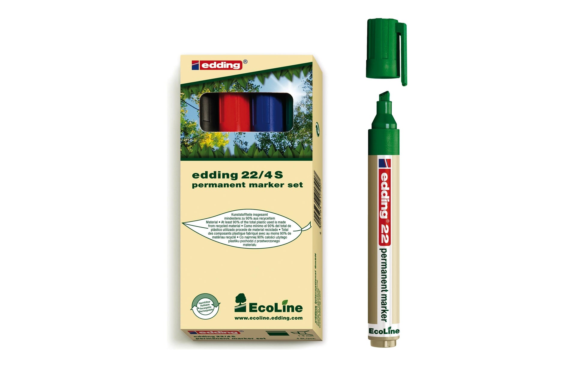 Edding Permanent Marker – rot, blau, grün, schwarz, 4er Set