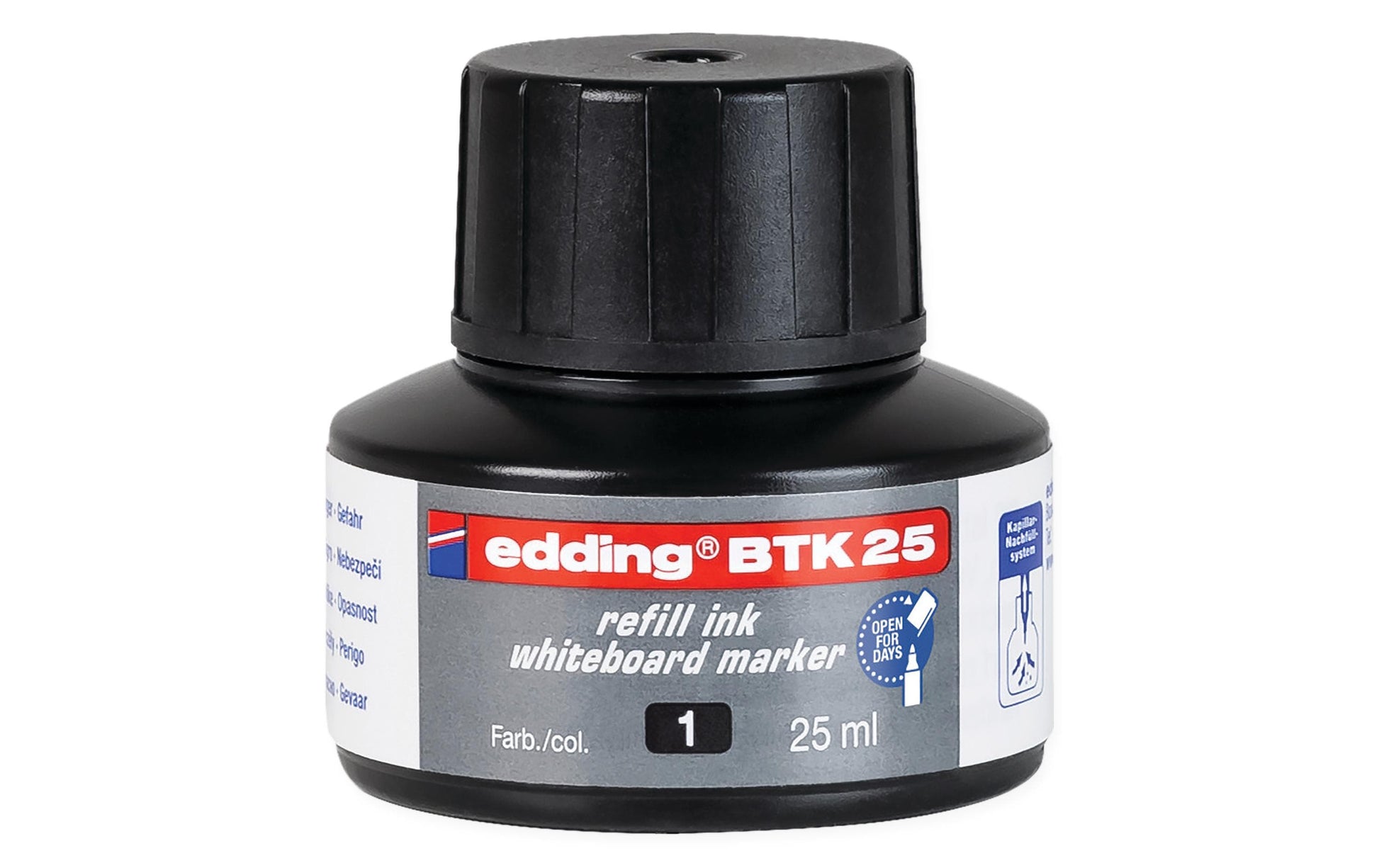 Edding Nachfüllfarbe für Edding 250, 28, 29 + 3 weitere – schwarz, löschbar, 25 ml
