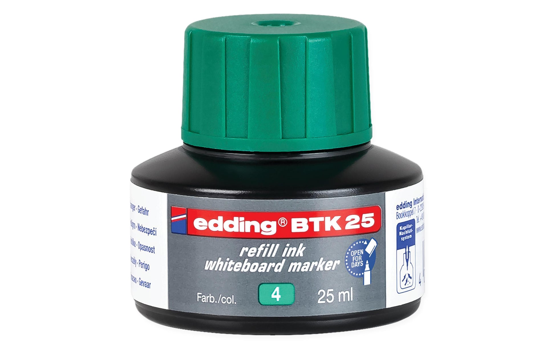 Edding Board Marker-Tusche für Edding 250, 28, 29 + 3 weitere – grün, löschbar, 25 ml