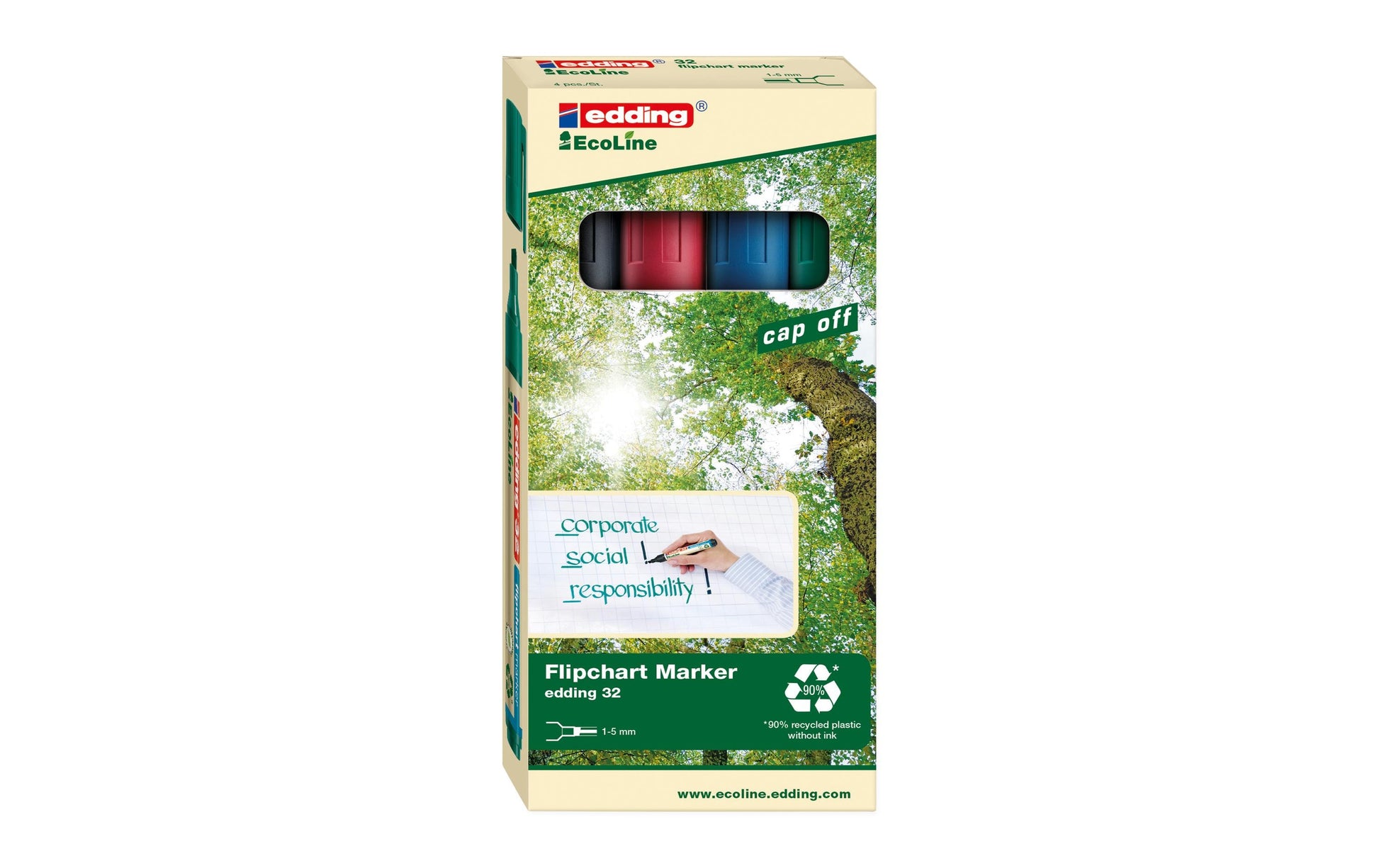 Edding Flipchart-Marker 32 EcoLine – Keilspitze 1,5-5 mm – Sortiert – 4er-Set – Nachfüllbar
