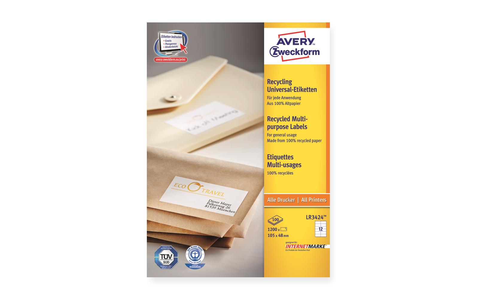 Avery Schuletiketten – 105×48 mm, 1200 Stk, 100 Bogen, Papier, permanent haftend