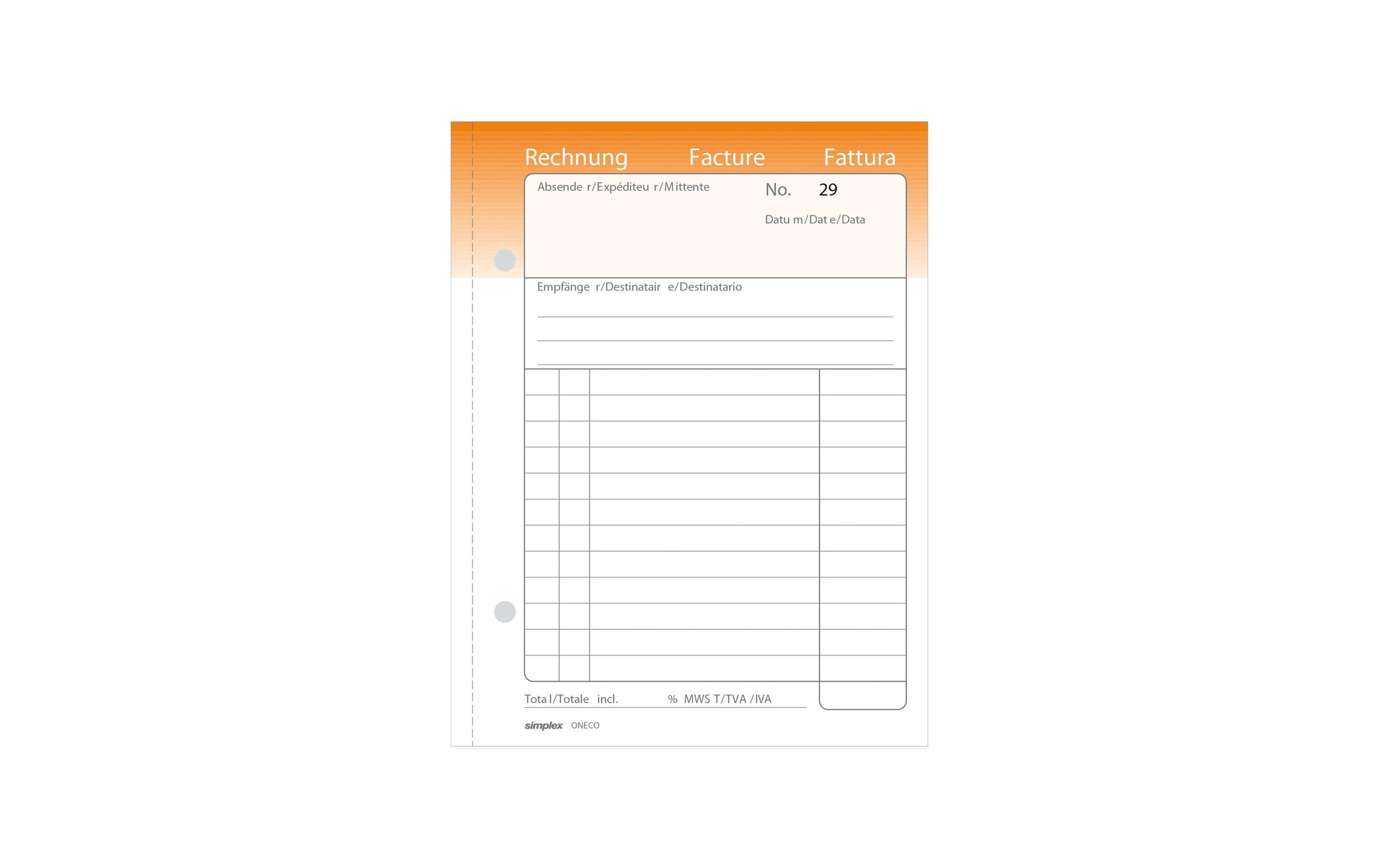 Simplex Formularblock – Rechnungen, mehrsprachig, 50 Blatt, A6