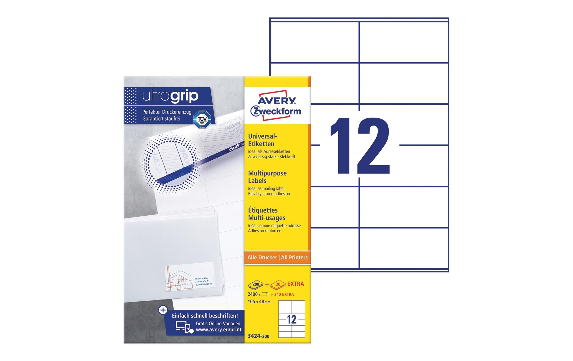 Avery Schuletiketten – 105 × 48 mm, 2640 Stk, 220 Bogen, Papier, permanent haftend