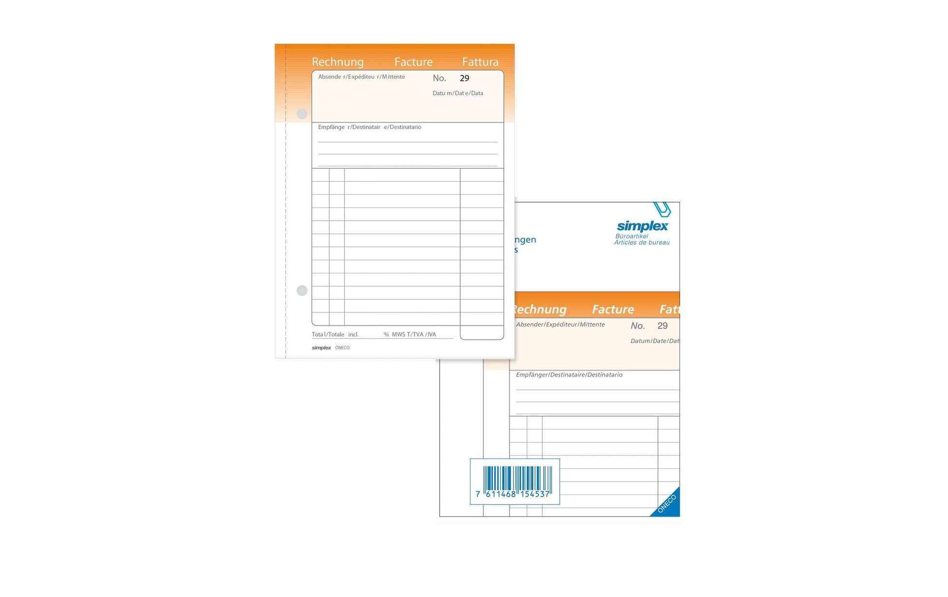 Simplex Formularblock – Rechnungen, mehrsprachig, 50 Blatt, A6