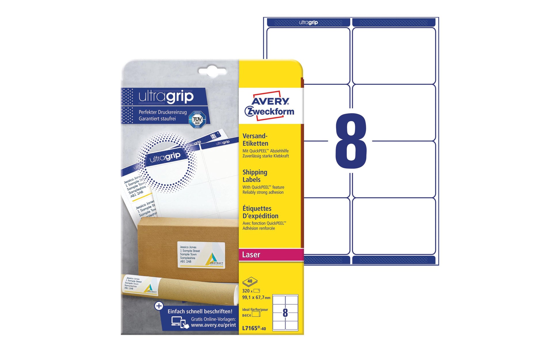 Avery Adressetiketten L7165-40, 68 mm × 99 mm, weiss, Papier, selbstklebend, 320 Stk.