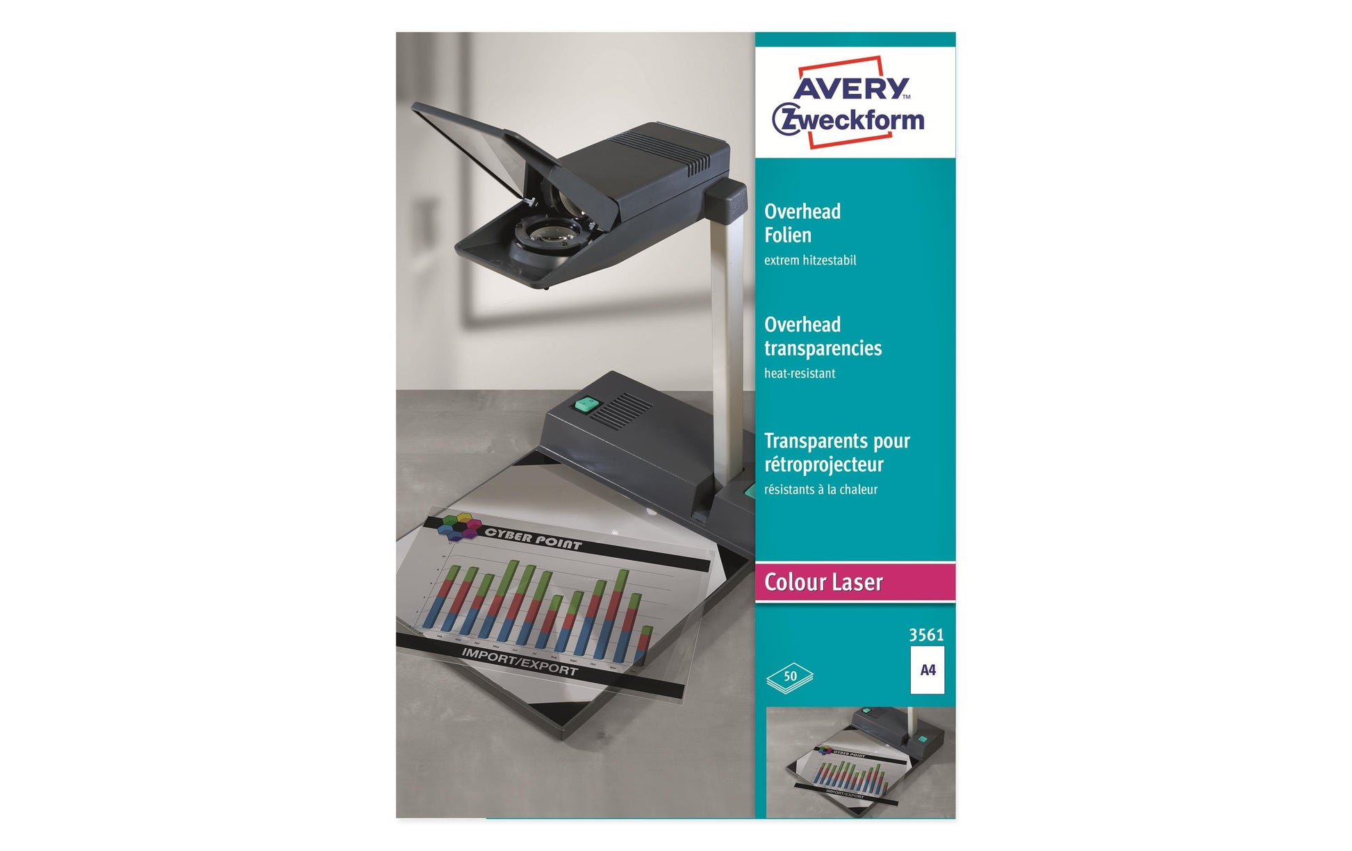 Avery Overheadfolie – für Laserdrucker, A4 (210 × 297 mm), 50 Blatt