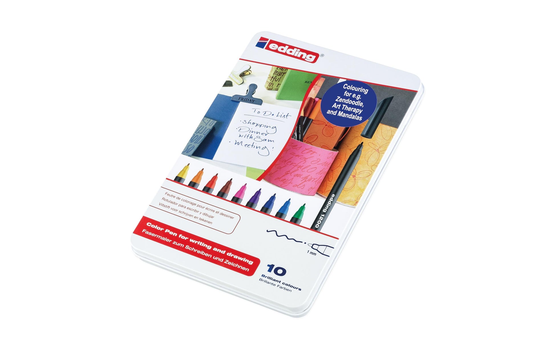 Edding Filzstifte – Rundspitze, 1 mm, wasserbasiert, 10 Farben, 10er Set