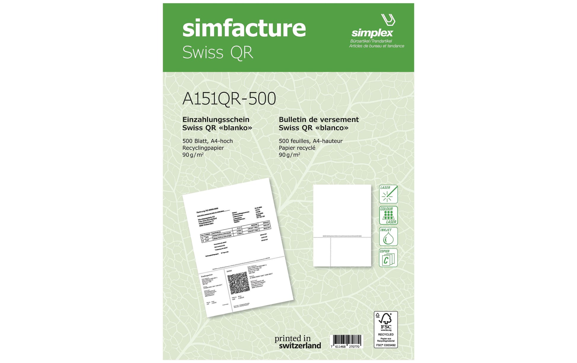 Simplex Formular – Swiss QR Recycling, für QR-Rechnung, A4