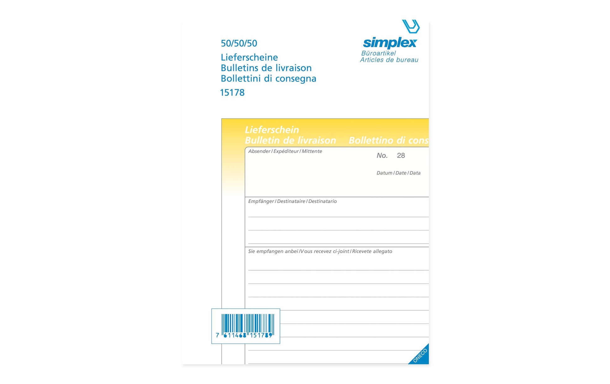 Simplex Formularblock – mehrsprachig, 50 Blätter, A5