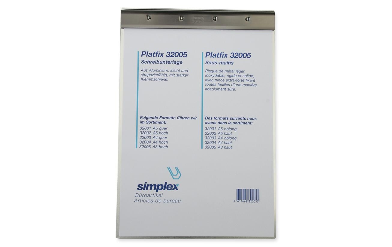 Simplex Platfix Klemmbrett A3 – Aluminium, silber