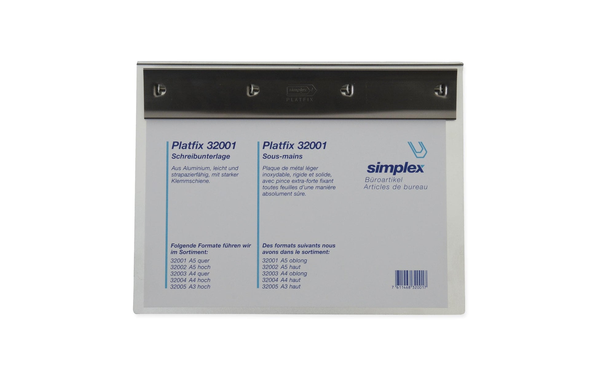 Simplex Platfix Klemmbrett A5 quer – Aluminium, Silber