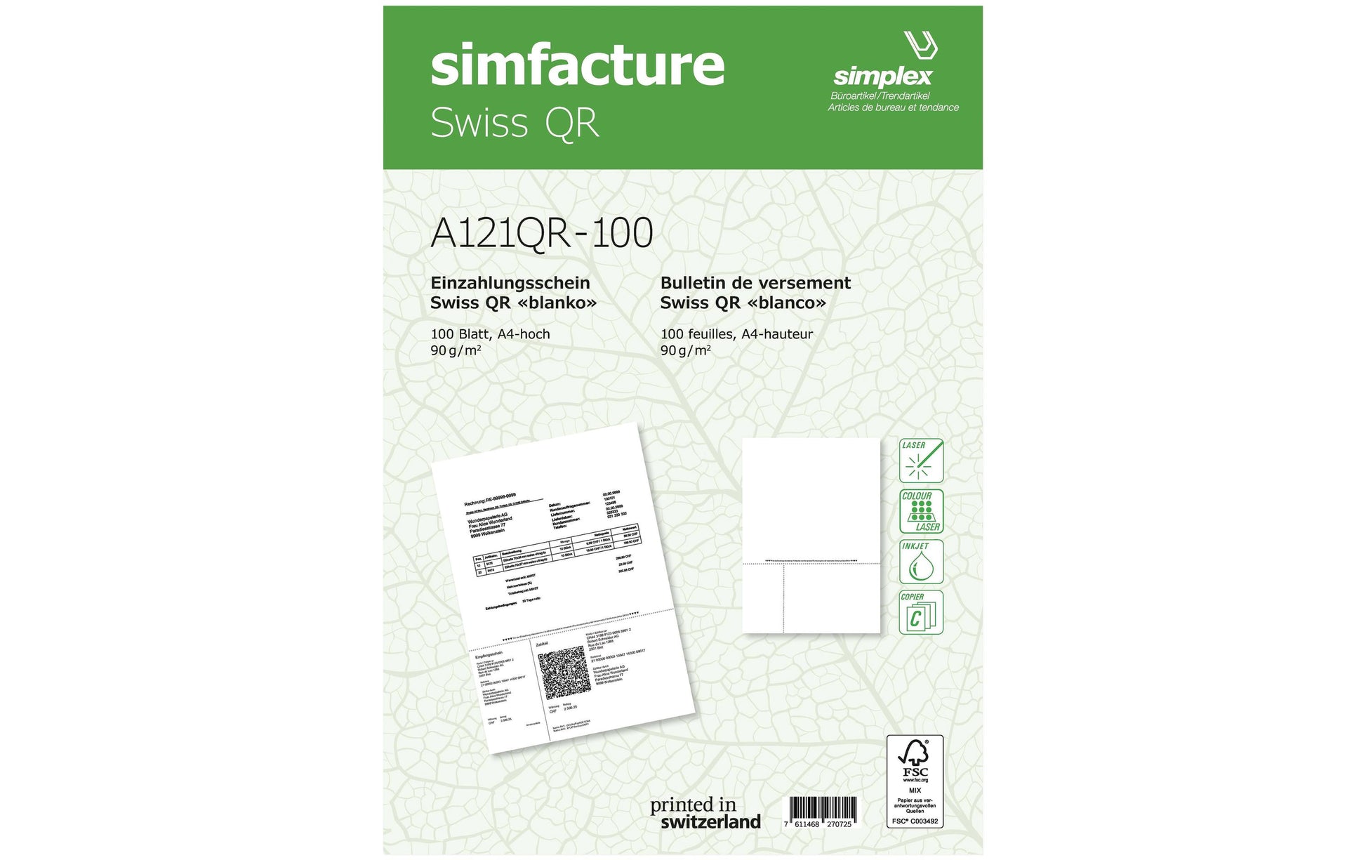 Simplex Formular – Swiss QR, A4, 90 g/m²