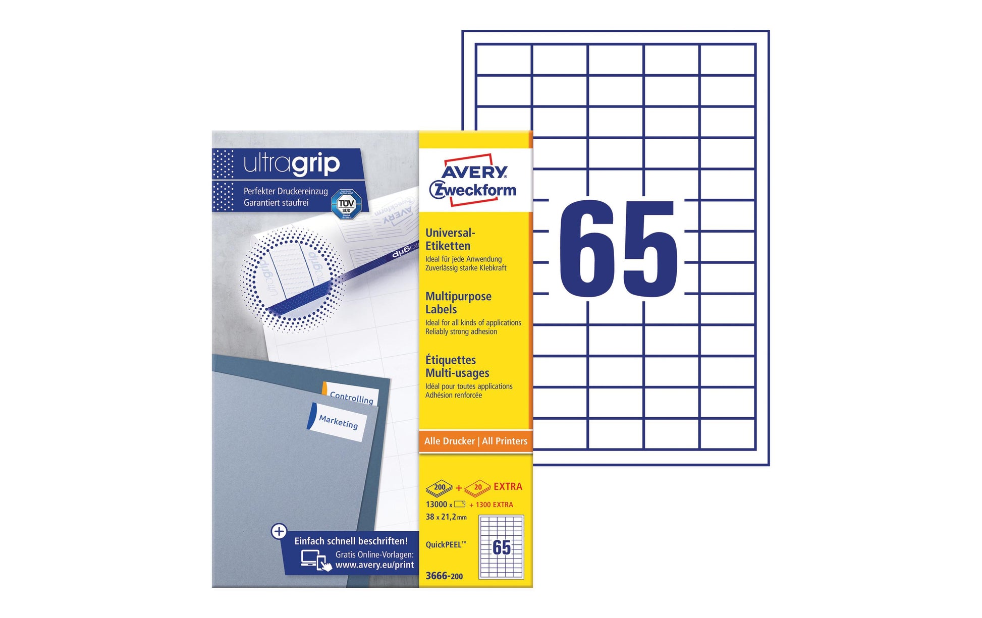 AVERY Zweckform Schuletiketten – 38×21,2 mm, Abgerundete Ecken, 13000 Stk, 200 Bogen, Papier