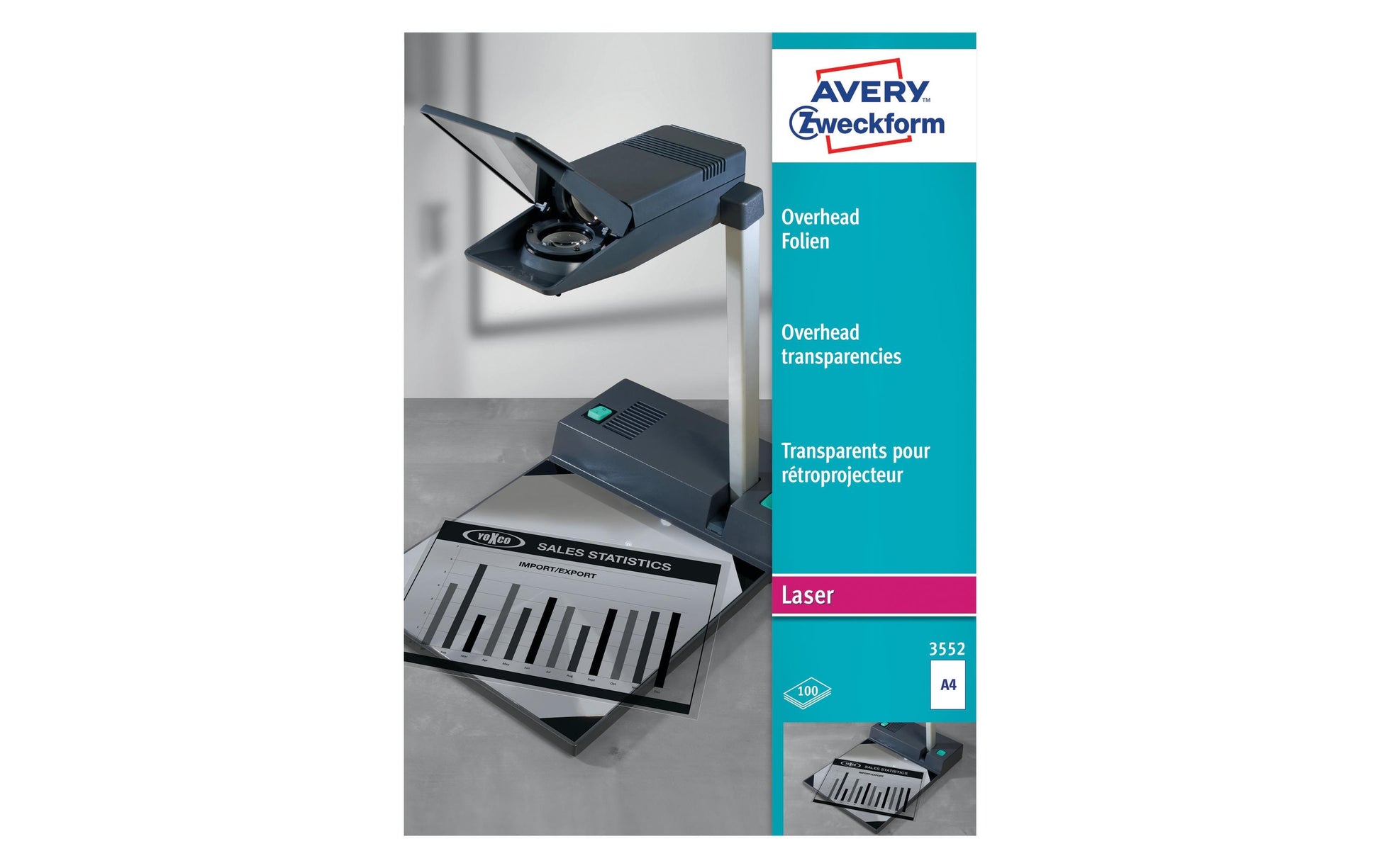 Avery Overheadfolie – für Laserdrucker, für s/w-Kopierer, A4 (210×297 mm), 100 Blatt