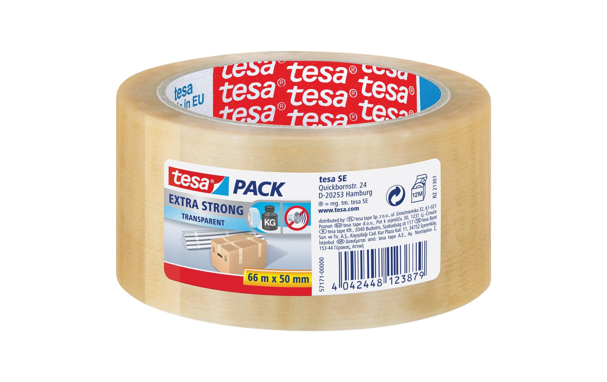 tesa Vinylband – 50 mm × 66 m, transparent, stark