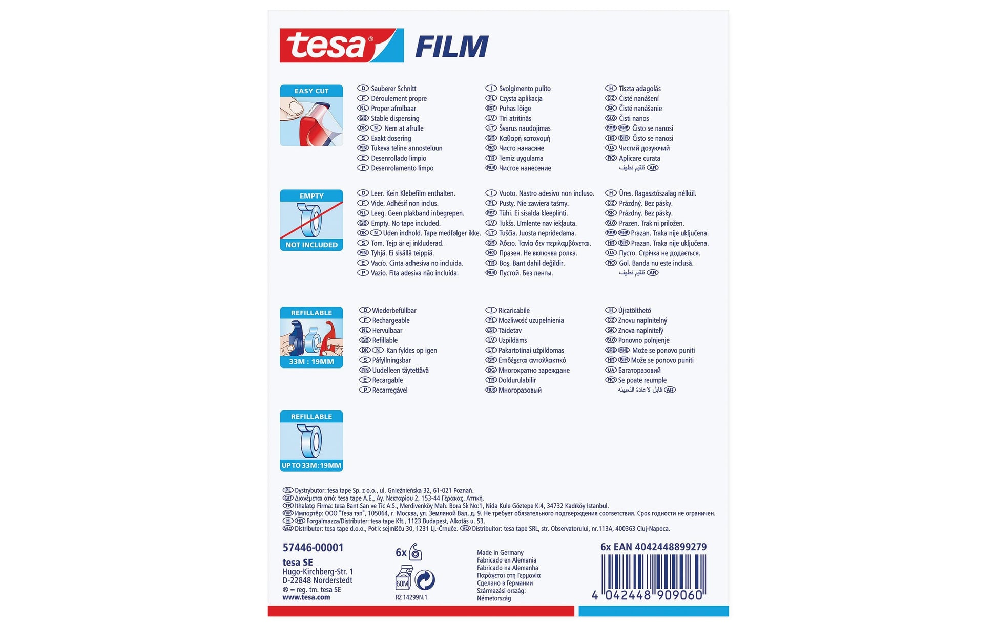 tesa Handabroller Easy Cut – für Rollenbreite bis 19 mm, für Bandlänge bis 33 m, für Kern 1", Metallmesser, Kunststoff