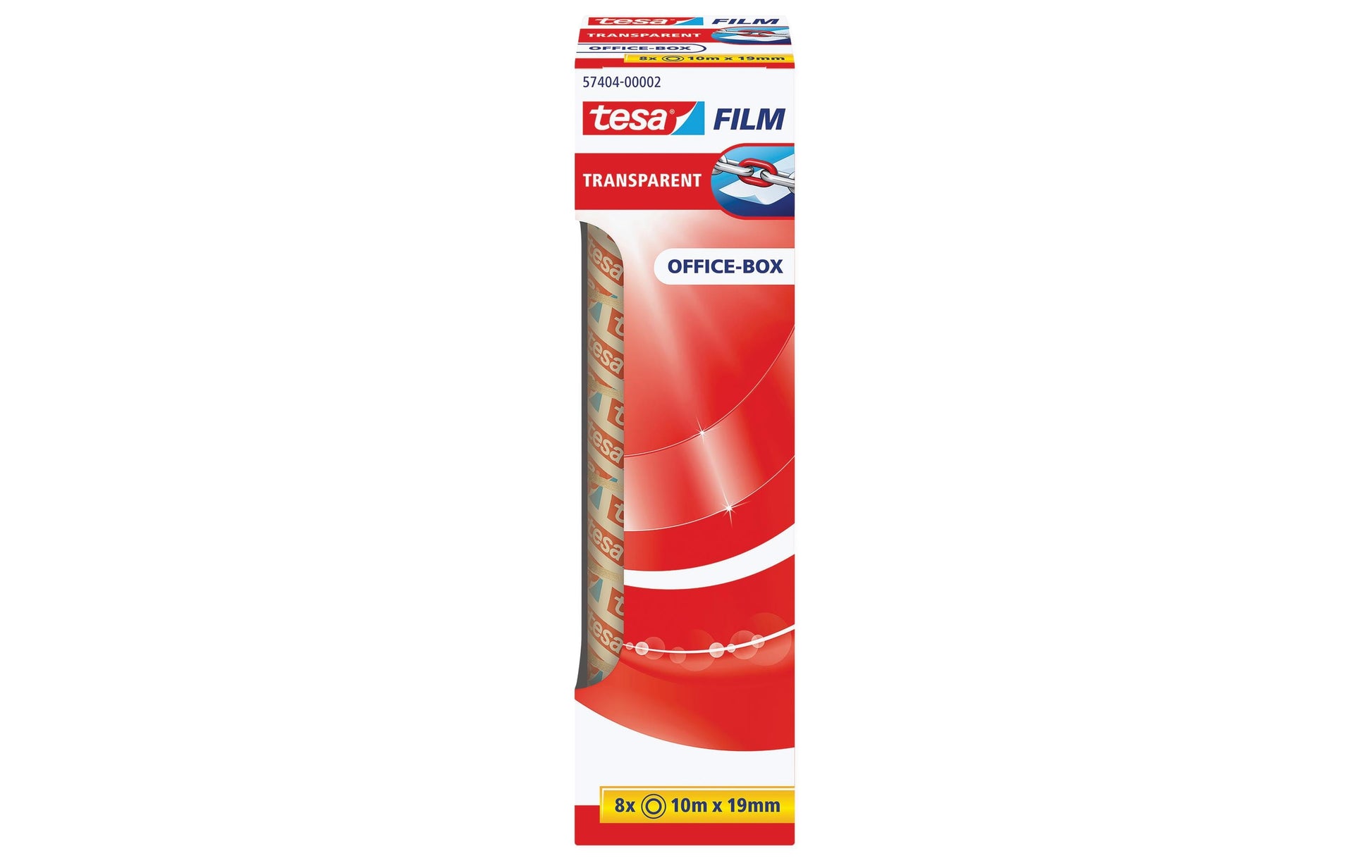 TESA Büro-Klebeband – permanent, klar, Kunststoff, 19 mm × 10 m, Kern Ø 26 mm, 8 Rollen