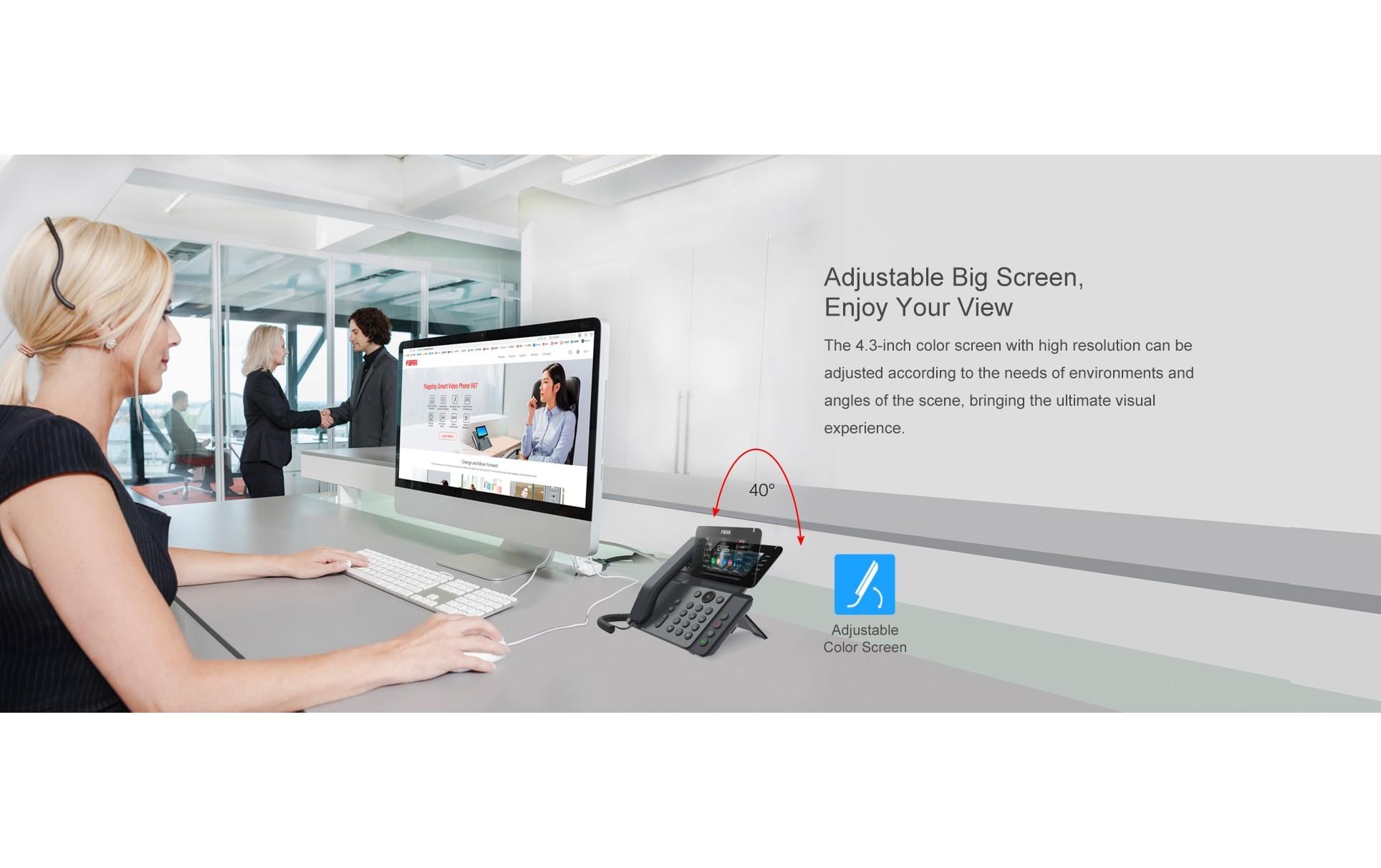 Fanvil V65 Prime – IP-Videotelefon, 20 SIP-Konten, 4,3", WLAN/BT, Gigabit, PoE, für Yeastar, Schwarz
