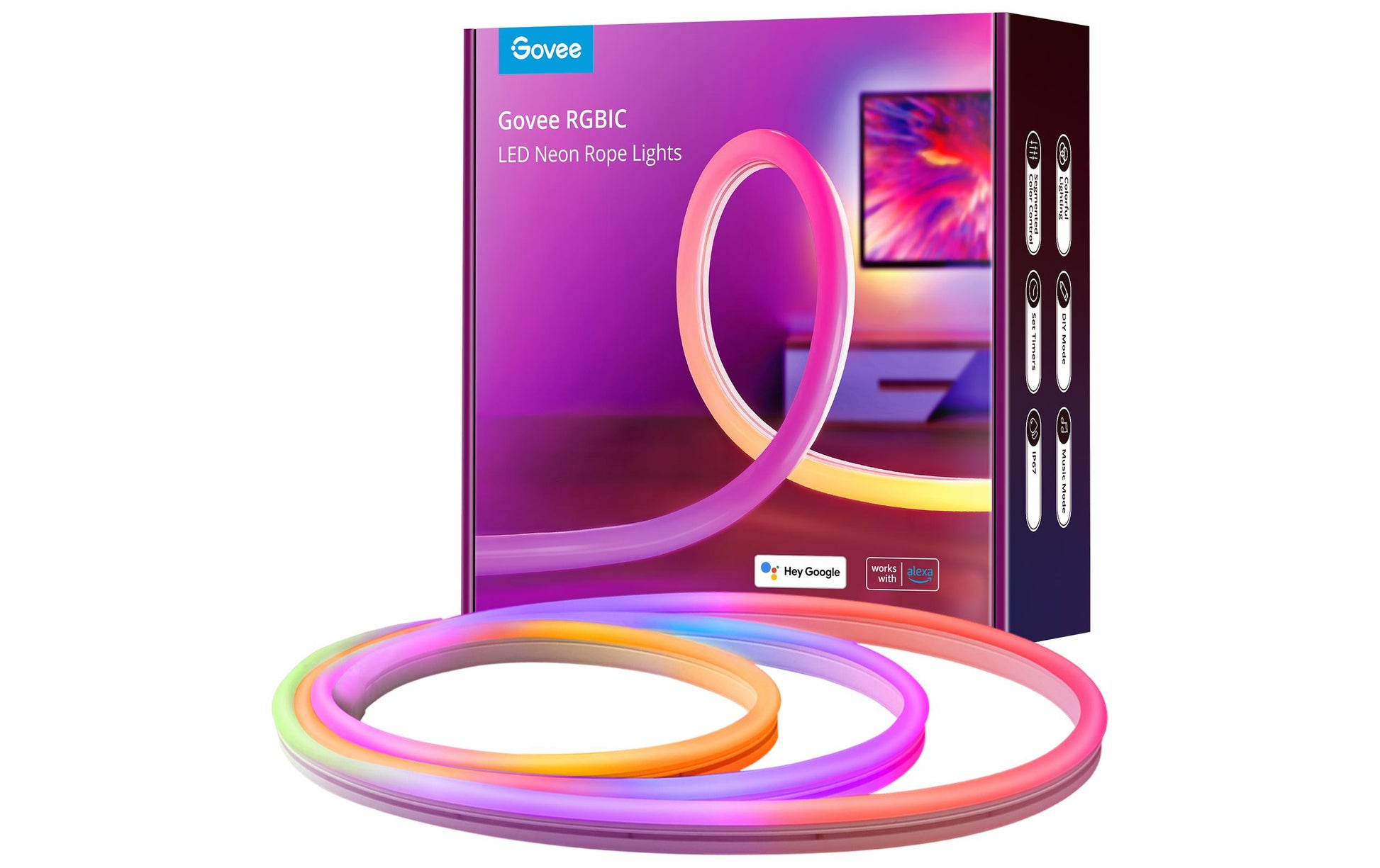 Govee LED-Strip – 3 m, 173 lm, 36 W, RGBIC, WiFi/BT, Matter, für Alexa, weiss
