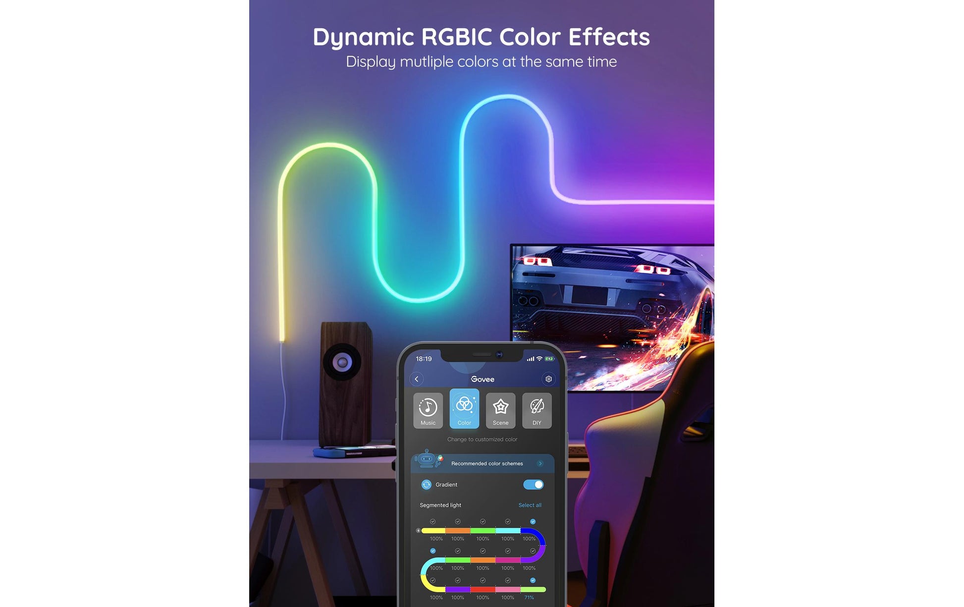 Govee LED-Strip – 3 m, 173 lm, 36 W, RGBIC, WiFi/BT, Matter, für Alexa, weiss