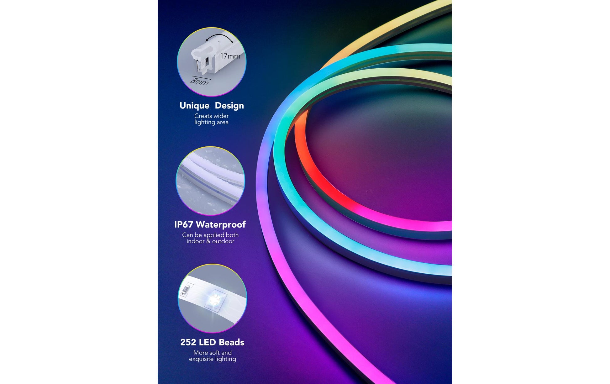 Govee LED-Strip – 3 m, 173 lm, 36 W, RGBIC, WiFi/BT, Matter, für Alexa, weiss