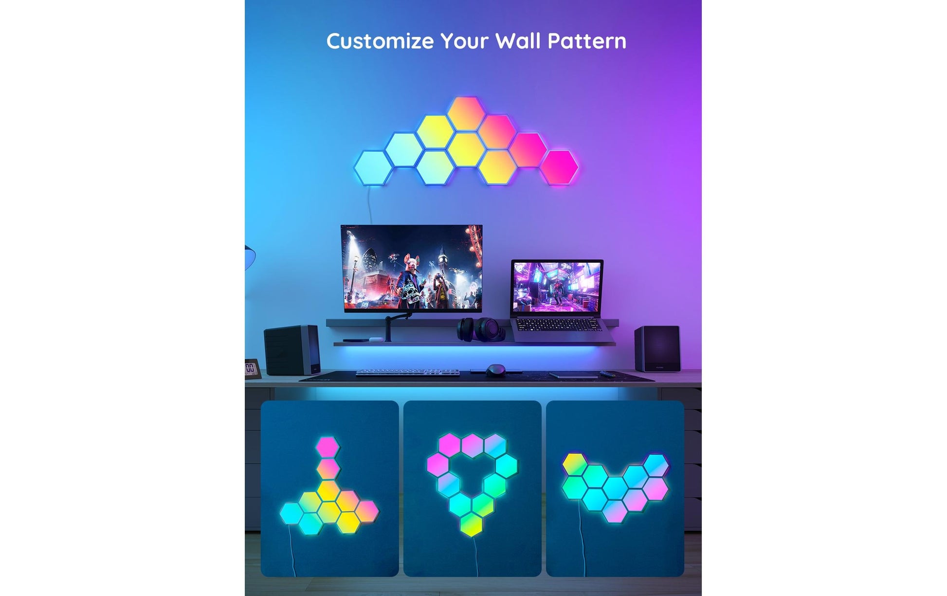 Govee Panel LED Glide Hexa 10er-Set – WLAN, Bluetooth, für Alexa & Google – RGBIC – 36 W – Weiss