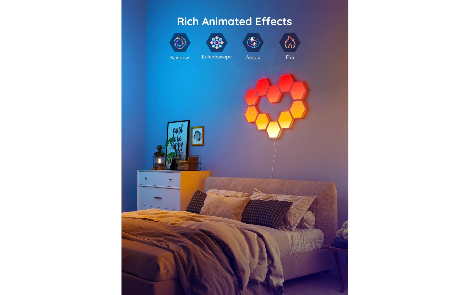 Govee Panel LED Glide Hexa 10er-Set – WLAN, Bluetooth, für Alexa & Google – RGBIC – 36 W – Weiss
