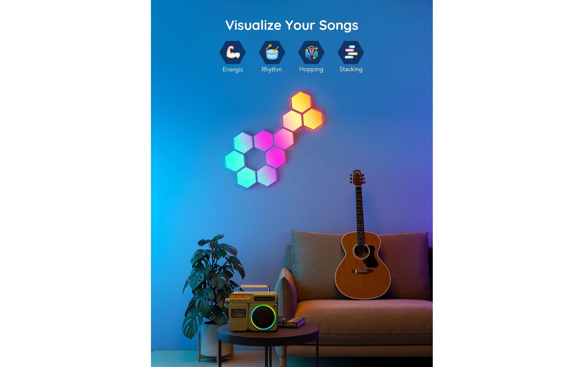 Govee Panel LED Glide Hexa 10er-Set – WLAN, Bluetooth, für Alexa & Google – RGBIC – 36 W – Weiss