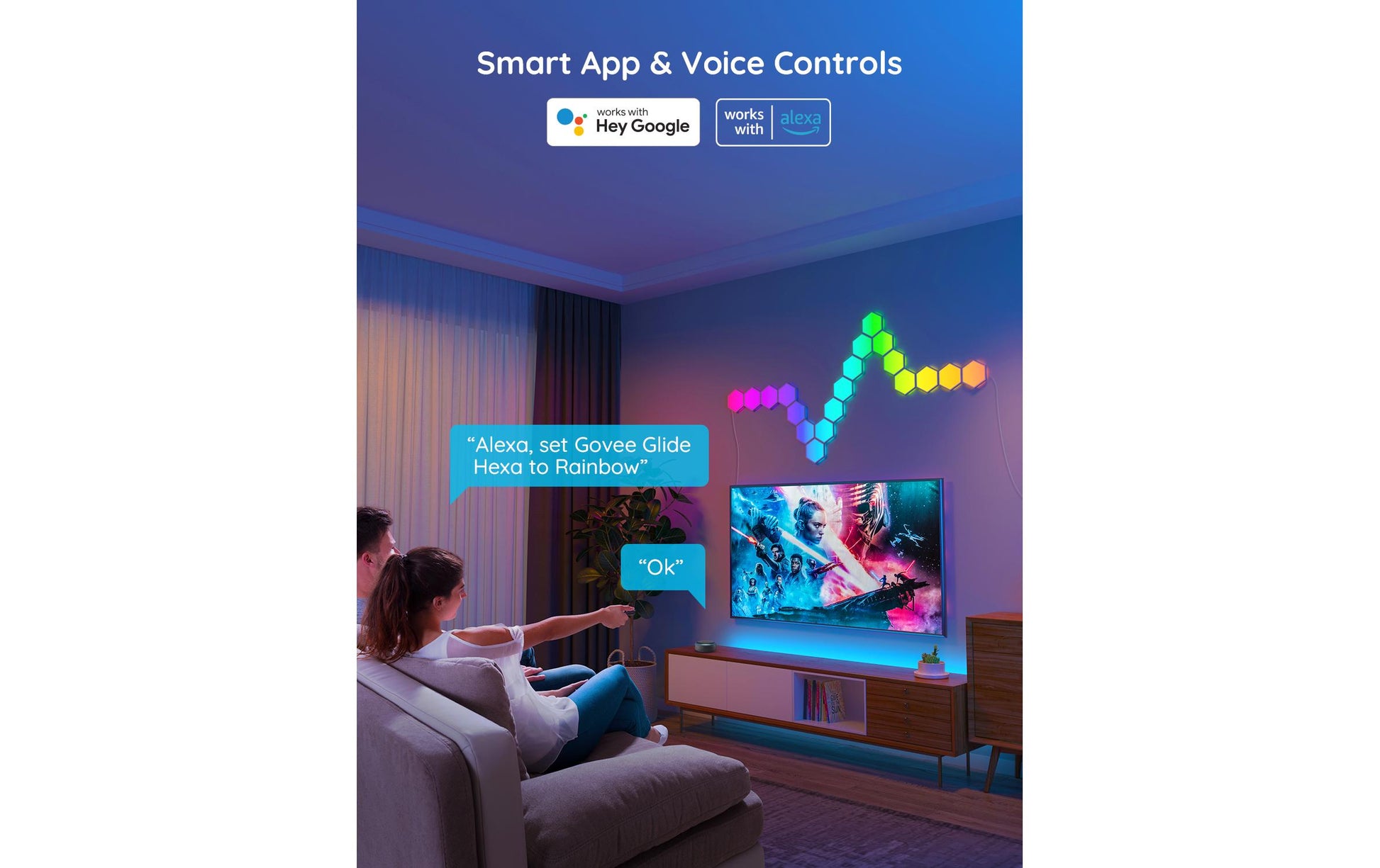 Govee Panel LED Glide Hexa 10er-Set – WLAN, Bluetooth, für Alexa & Google – RGBIC – 36 W – Weiss