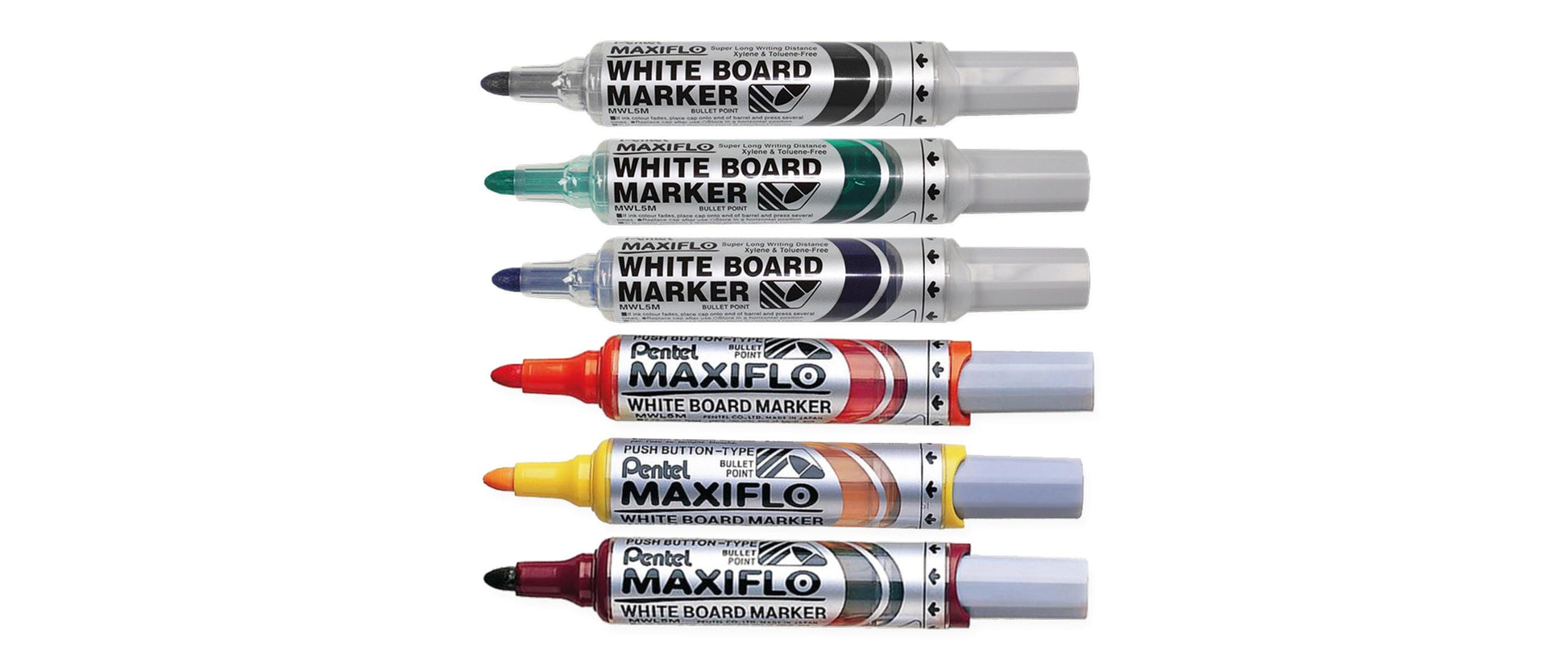 Pentel Whiteboard-Marker Maxiflo MWL5M – Konische Spitze 6 mm – Rot – Trocken abwischbar