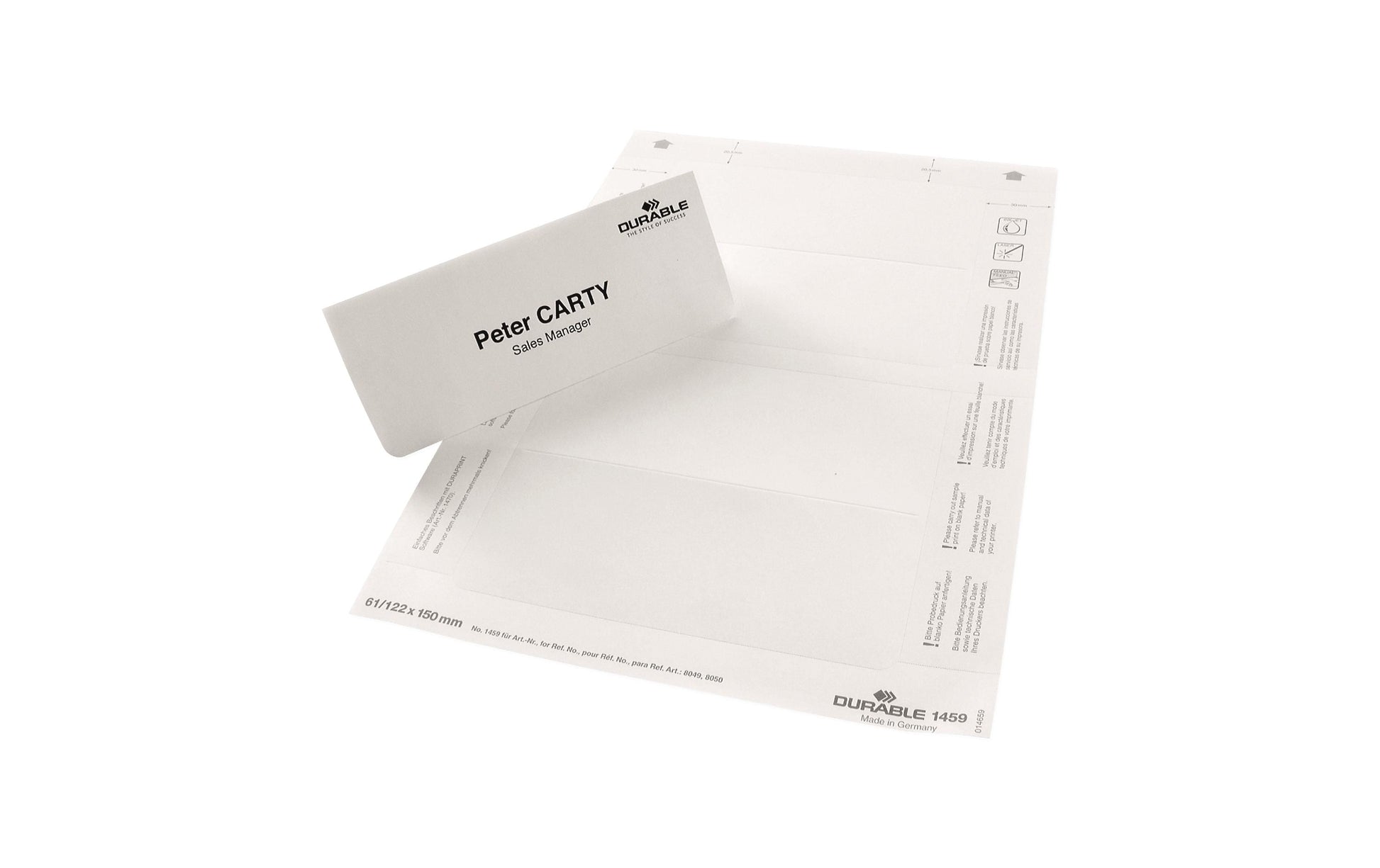 Durable Einstecketiketten A4 (75 × 40 mm), 150 g/m², weiss, Papier – für Inkjet, Laser, Kopierer – 240 Karten