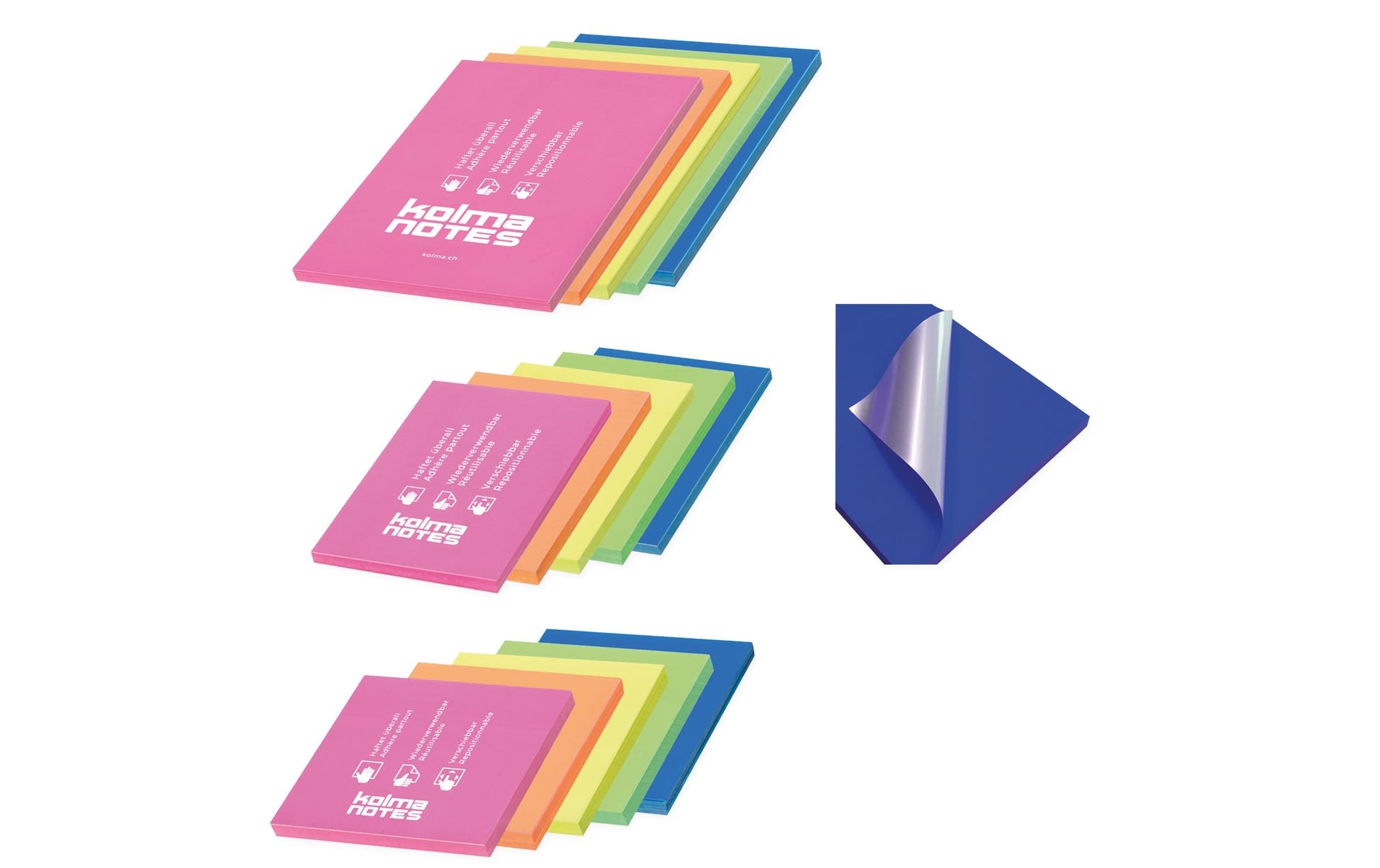 Kolma Haftnotizen – 105×148 mm – sortiert, 10×100 Blatt, elektrostatisch, Kunststoff, recyclingfähig