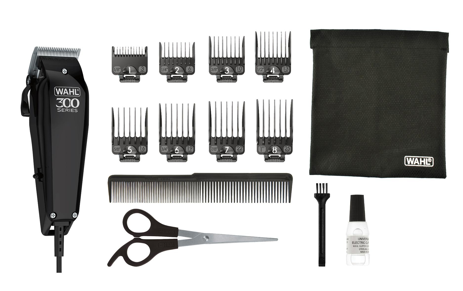 Wahl Haarschneideset Home Pro 300 – 1–25 mm, 8 Kammaufsätze – Netzbetrieb – Schwarz
